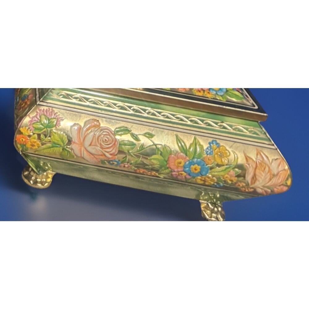 Vintage Blue Bird Confectionery Footed Tin English Floral | Dark Cottage Vanity - Picture 7 of 10